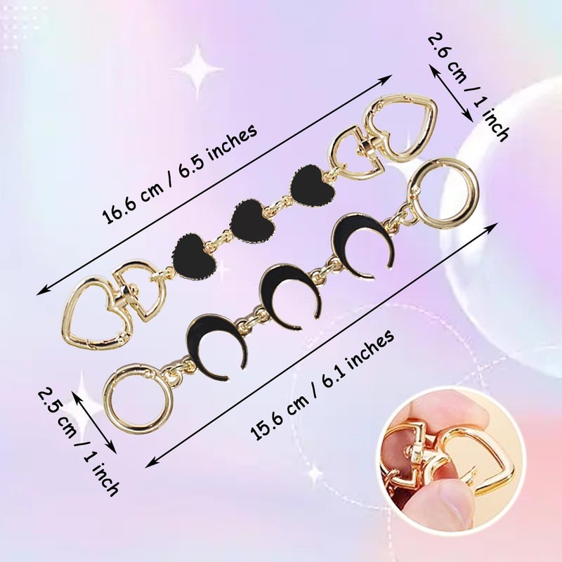 Chewarelly 2Pcs Bag chain Extender Purse Strap Extenders Handbags Extender Chain Replacement for Purse Bag Making Supplie Valentine Gifts Mother’s Day Gift(Black Moon and Heart) - Image 2